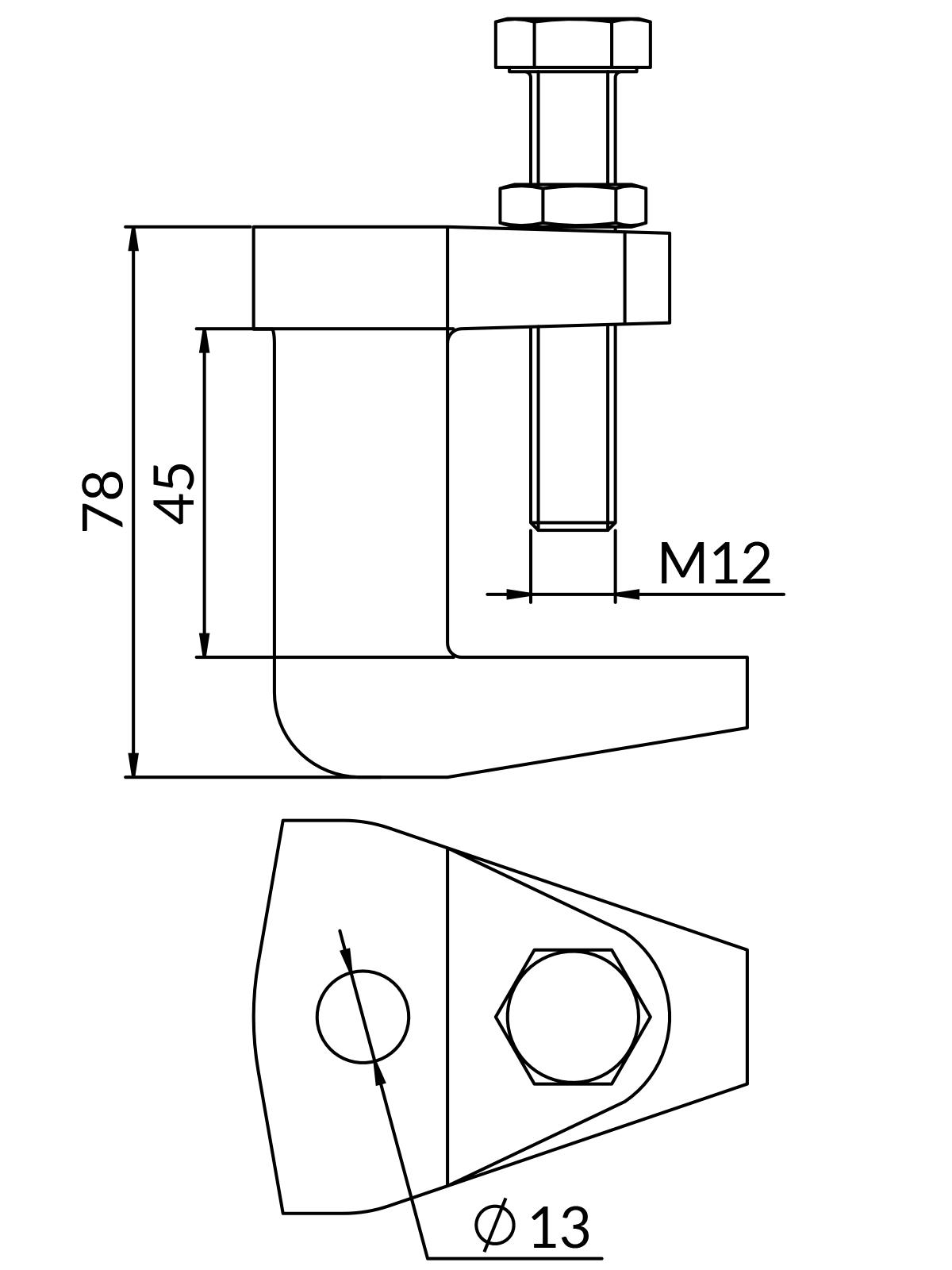 Zacisk nośny żeliwny z otworem przelotowym fi-13mm M12 DUŻY (5szt./opak)