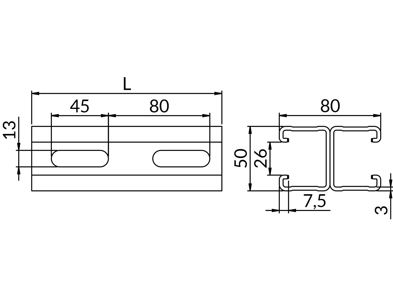 Profile podwójne SD-MB3,0 50X80