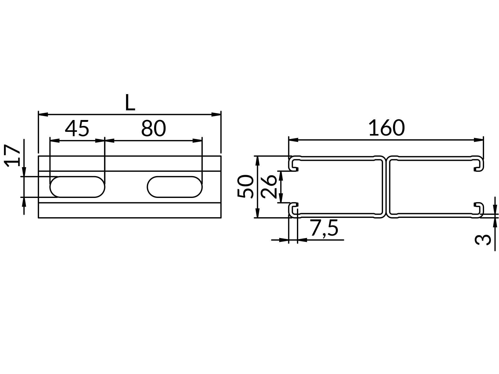 Profile podwójne SD-ME3,0 50X160