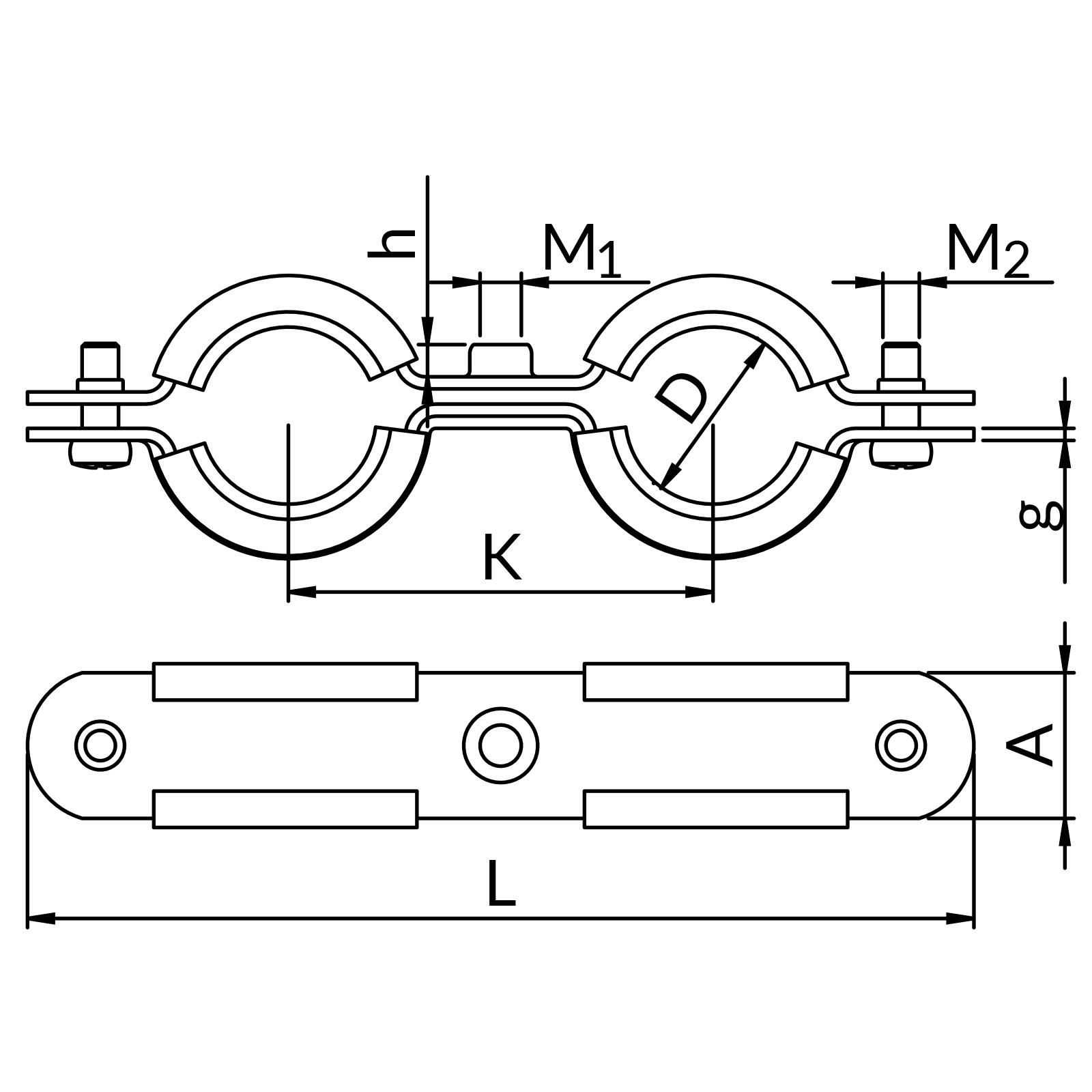 Obejmy podwójne UDG - bez kołka