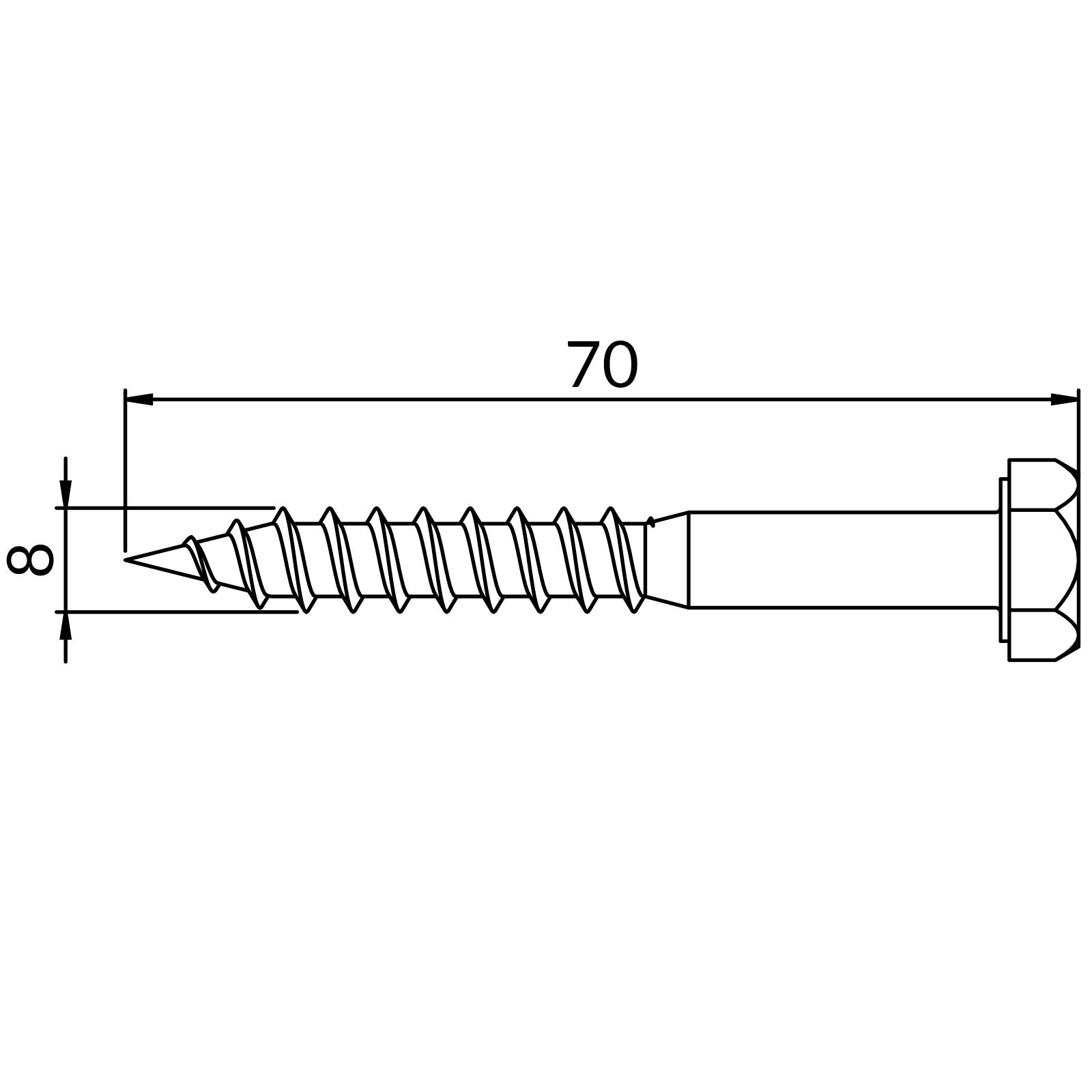 Wkręt z łbem szesciokątnym  M8x70 (25szt./opak)